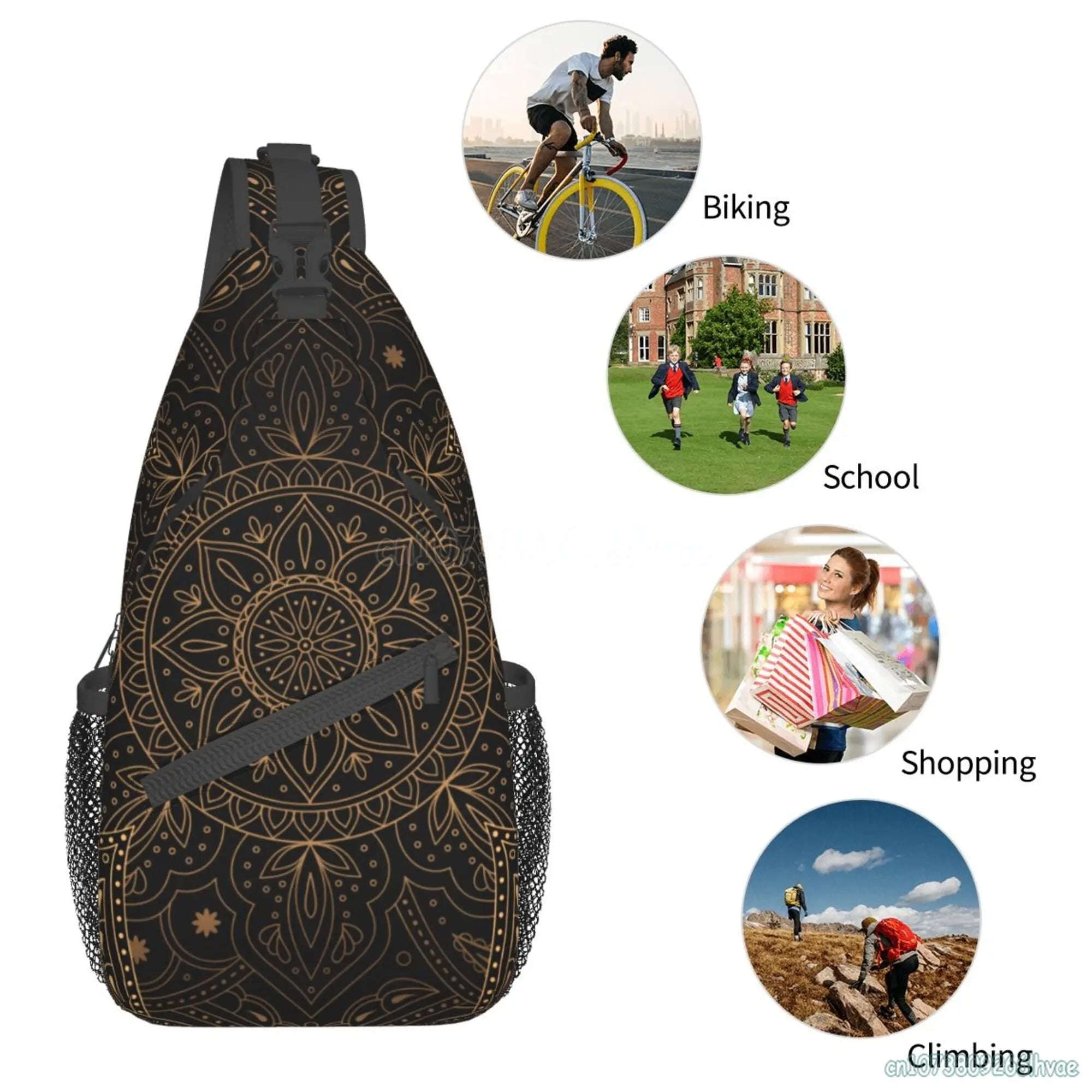 Oriental Mandala Royal Retro Floral Sling Bag – Unisex Crossbody Shoulder Chest Backpack for Travel and Hiking