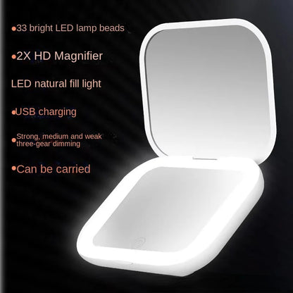 Mini LED Folding Makeup Mirror – Portable Magnifying Compact Mirror for Travel & Beauty