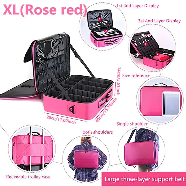 Professional Large Capacity Makeup Case – Travel Beauty Cosmetic Organizer & Nail Tool Box