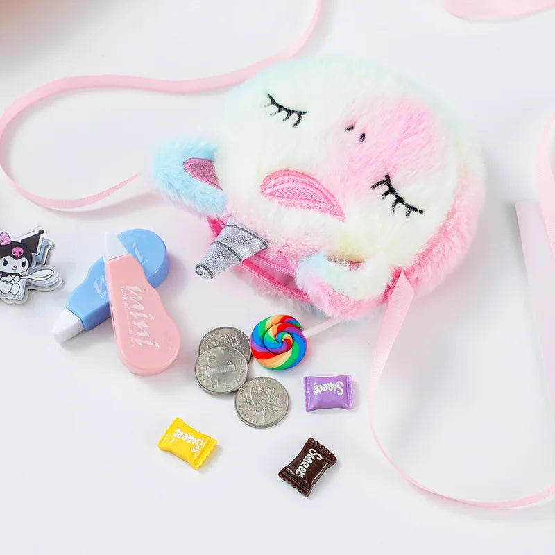 Kawaii Plush Unicorn Mini Crossbody Bag – Cute Baby Backpack & Coin Purse for Girls
