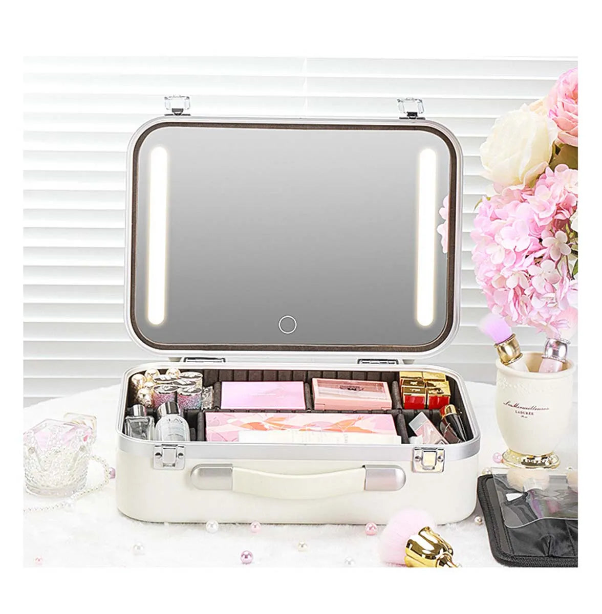 Large-Capacity LED Makeup Case with Mirror – Portable Professional Cosmetic Storage Box