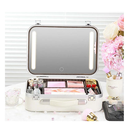 Large-Capacity LED Makeup Case with Mirror – Portable Professional Cosmetic Storage Box