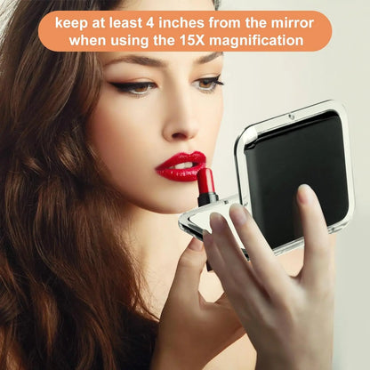 Compact 15X Magnifying Makeup Mirror – Portable Foldable Pocket Mirror for Travel & Purses