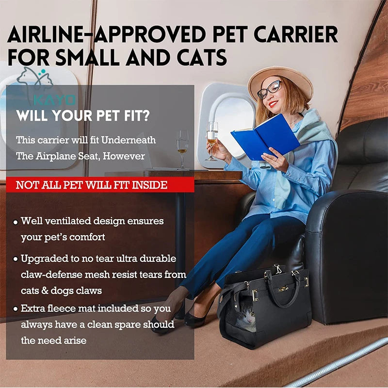 Luxury Pet Carrier Dog Cat Carrier Purse Soft-Sided Leather Handbag Pet Bag for Small Dogs Puppy and Cat TSA Airline Approved