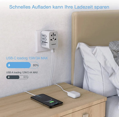 TESSAN 100W GaN Universal Travel Adapter – Fast Charging USB & Type-C Power Adapter for EU/UK/US/AU!