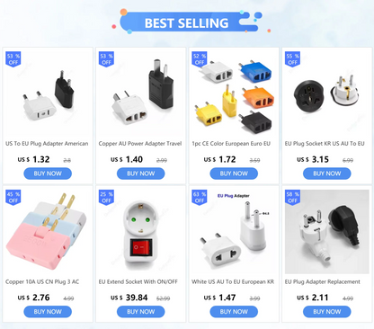 Universal Travel Plug Adapter – UK/EU/KR/US/AU/Brazil/French to Worldwide Power Socket Converter