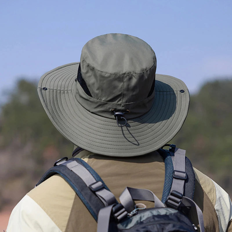 Summer UPF50+ Sun Hats For Women Men Breathable Mesh Boonie Hat Foldable UV Protection Hiking Fishing Hat Male Bucket Hats