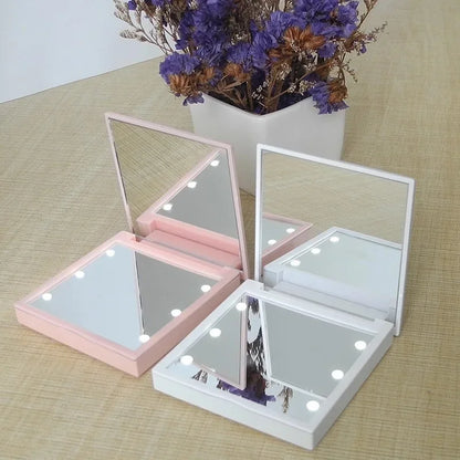 Foldable LED Makeup Mirror – Compact & Portable Lighted Pocket Mirror for Women