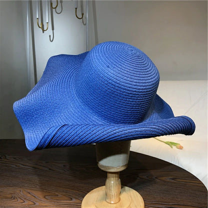 Women 15cm Wide Brim Sun Hat Summer Travel Floppy Straw Hat Female Outdoor Vacation Roll Up UPF50+ Oversized Foldable Beach Hat