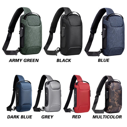 Men's Anti-Theft Crossbody Bag – Waterproof Travel Sling Bag with USB Port & Password Lock