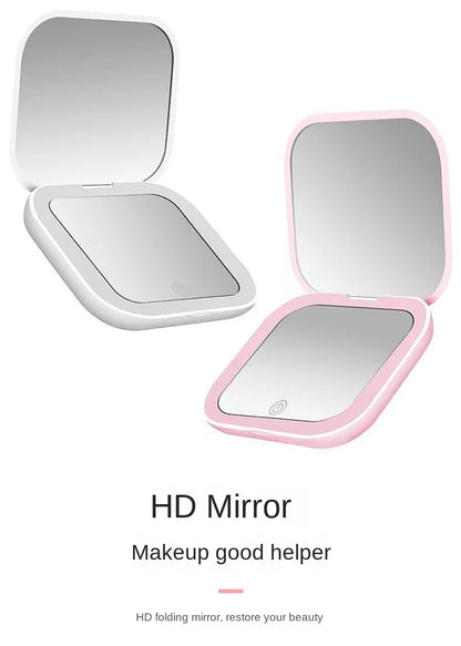Mini LED Folding Makeup Mirror – Portable Magnifying Compact Mirror for Travel & Beauty