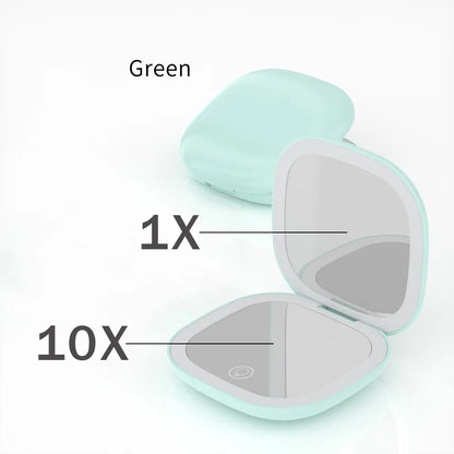 LED 5X/10X Magnifying Compact Mirror – Portable Foldable Rechargeable Travel Makeup Mirror