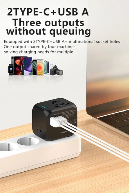 Universal Multi-Function Travel Adapter – All-in-One Plug Converter with 2.4A Fast Charging!