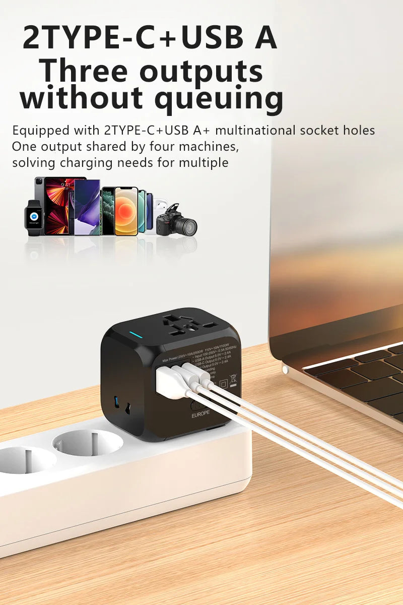 Universal Multi-Function Travel Adapter – All-in-One Plug Converter with 2.4A Fast Charging!