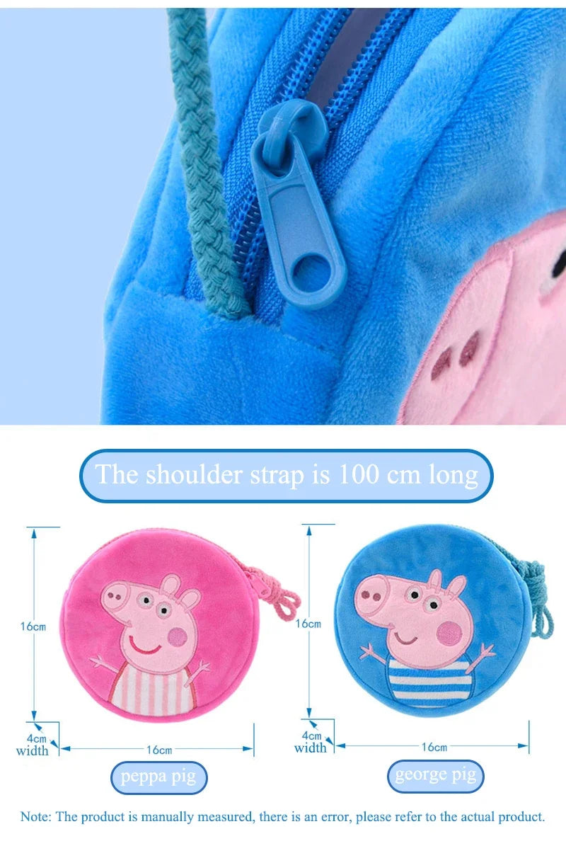 Peppa Pig Anime Plush Bag George Peggy Kindergarten Backpack Cartoon Round Shoulder Bag Coin Purse Kids Birthday Gift