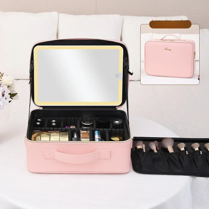 2025 Premium LED Cosmetic Bag – Large-Capacity Portable Makeup Storage Box with Mirror