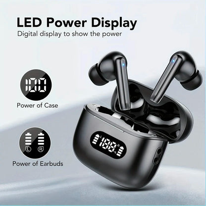Wireless Bluetooth 5.3 Earbuds – 40dB Noise Cancelling, 6-Mic ENC, HD Calls & LED Display with Transparency Mode!