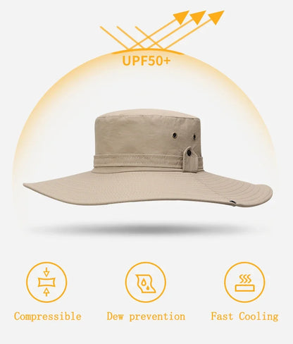 2025 Summer Wide Brim Bucket Hat – Breathable Mesh Outdoor Sun Cap for Men