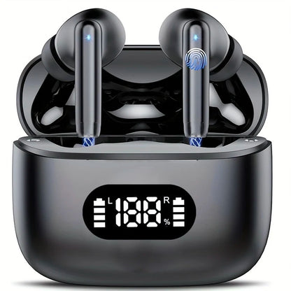 Wireless Bluetooth 5.3 Earbuds – 40dB Noise Cancelling, 6-Mic ENC, HD Calls & LED Display with Transparency Mode!