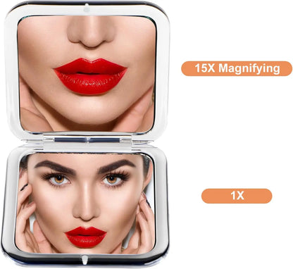 Compact 15X Magnifying Makeup Mirror – Portable Foldable Pocket Mirror for Travel & Purses