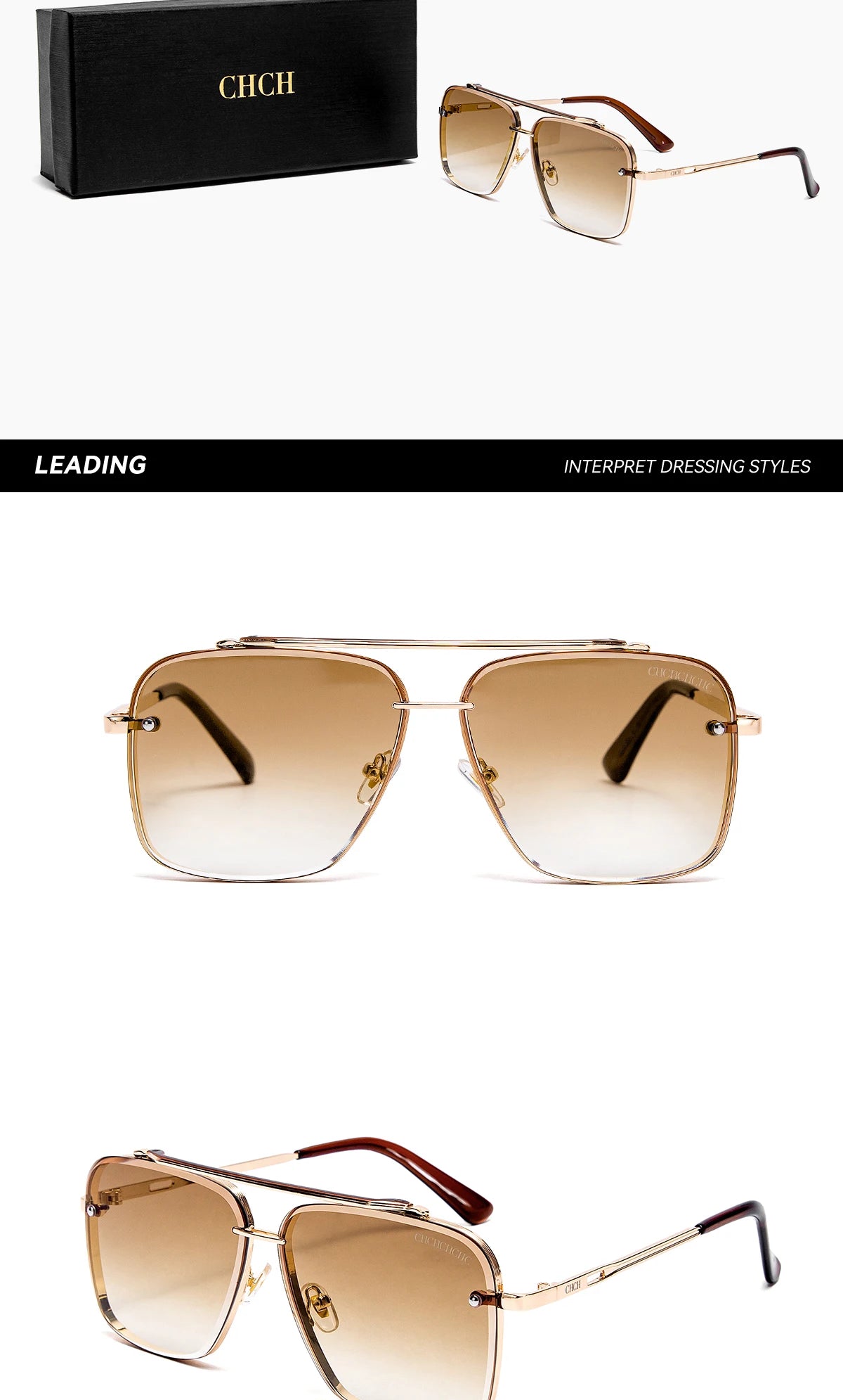 CHCH Sunglasses New Large Frame Gradient Women's Toad Glasses Men's Outdoor Fashion Glasses Beach Glasses