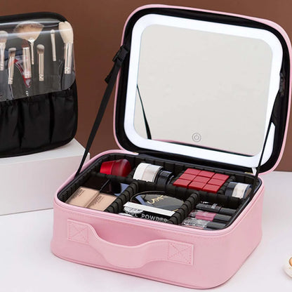 LED Travel Makeup Bag with Mirror – Large-Capacity Portable Storage Case with Combination Lock
