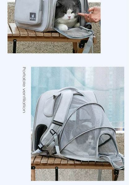 Pet Backpack Expandable Foldable Cat Carrier for Small Medium Dog and Cat Transport Dog Bag Large Space Pets Carrier with Zipper