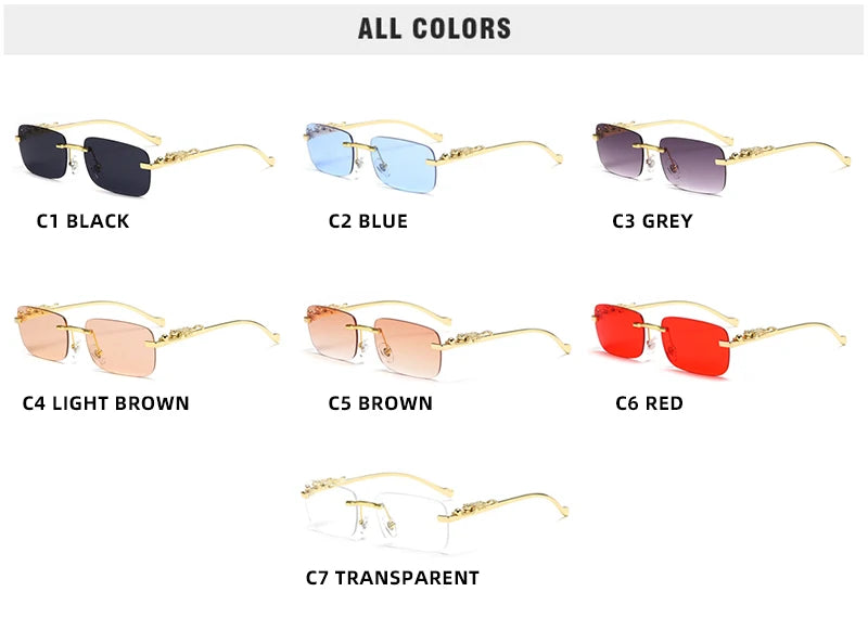 Classic Rimless Sunglasses – Stylish Frameless Shades with Leopard Decoration for Men & Women ✨🚘