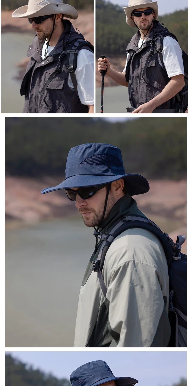 Summer UPF50+ Sun Hats For Women Men Breathable Mesh Boonie Hat Foldable UV Protection Hiking Fishing Hat Male Bucket Hats
