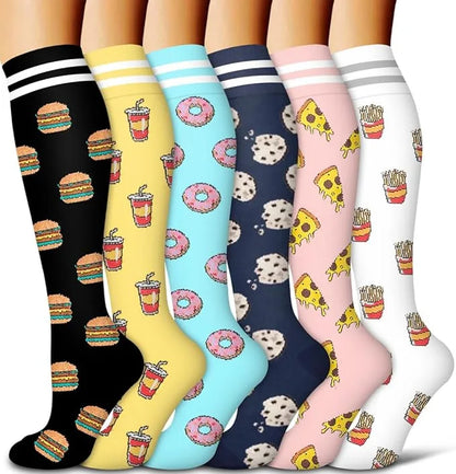 6 Pairs Animal & Fruit Compression Socks – Fun & Supportive Socks for Nurses, Runners & Everyday Wear**