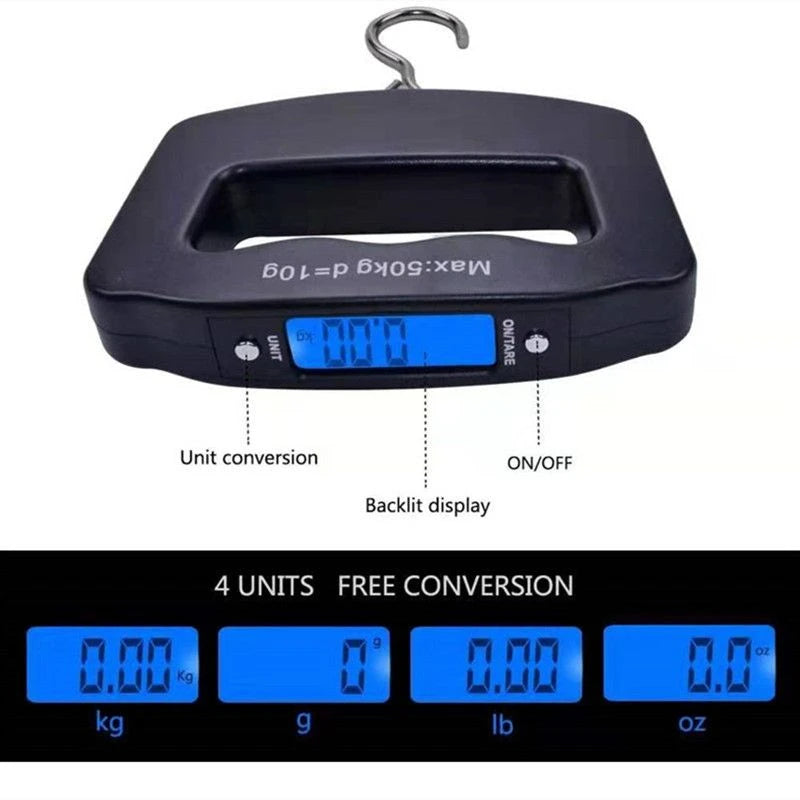 50KG/110LB Portable Digital Hanging Scale – LCD Luggage & Fish Weighing Scale with Hook