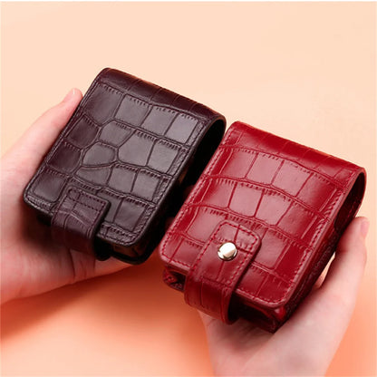 Mini Lipstick Cosmetic Bag with Mirror – Crocodile Pattern PU Travel Makeup Pouch & Organizer