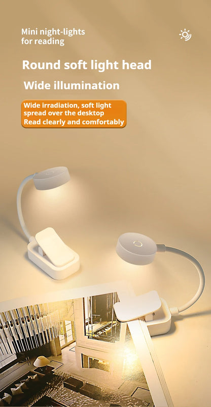 Portable LED Book Light – Eye Protection 360° Clip-On Desk Lamp for Reading, Travel & Bedroom