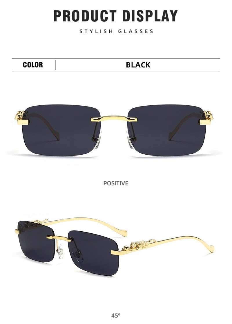 Classic Rimless Sunglasses – Stylish Frameless Shades with Leopard Decoration for Men & Women ✨🚘