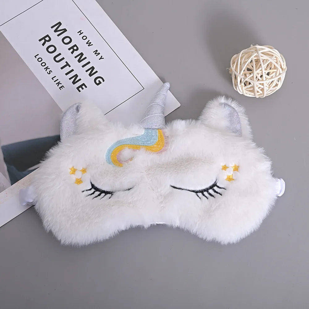 Soft Plush Sleeping Mask Eye Masks Cute Glitter Unicorn Eye Cover Plush Eyepatch Eye Cover Sleeping Blindfold for Travel Rest