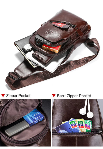 BULLCAPTAIN 2025 Men's Leather Chest Bag – Large Capacity Casual Messenger Bag, Classic Leather XB 127