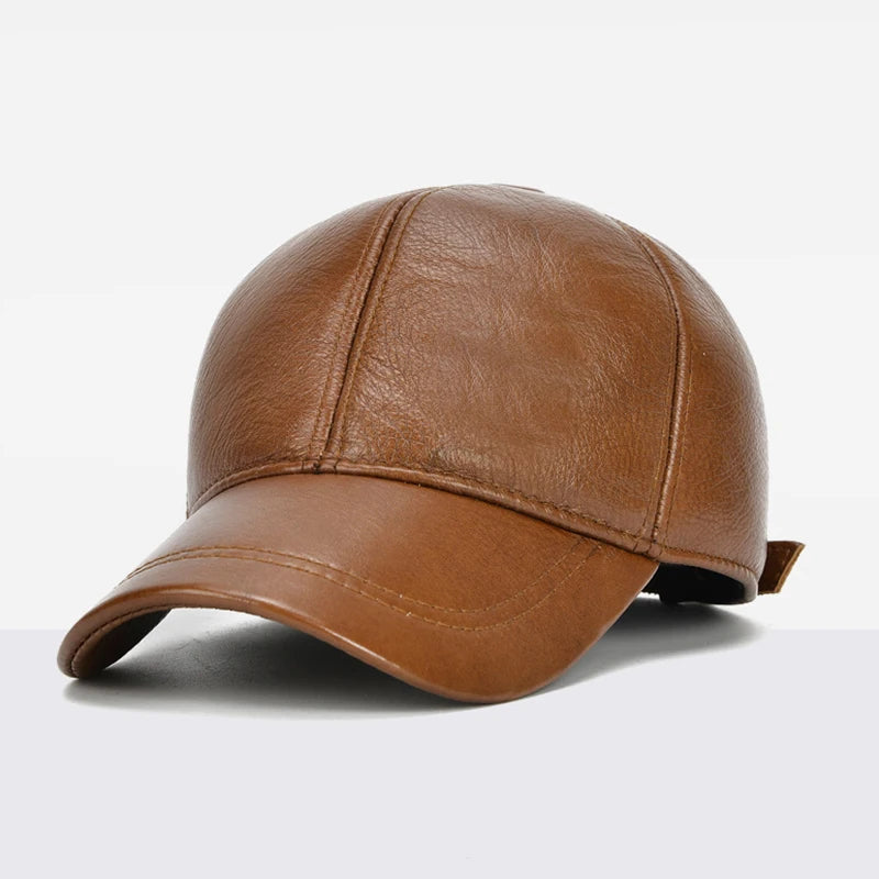2025 Adjustable Men's Genuine Cowhide Leather Baseball Cap for Fall Winter Outdoor Sports Hat Men Real Cowhide Leather Caps
