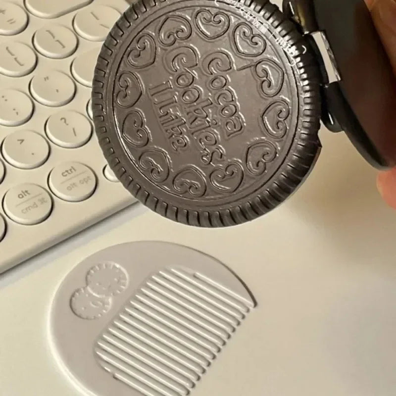Chocolate Biscuit Folding Makeup Mirror – Cute & Compact Pocket Mirror with Comb