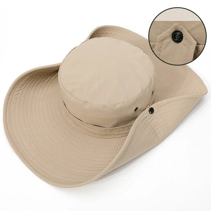 2025 Summer Wide Brim Bucket Hat – Breathable Mesh Outdoor Sun Cap for Men