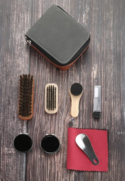Premium Horsehair Shoe Polish Kit – 9pcs/11pcs Leather Shoe Shine & Care Set