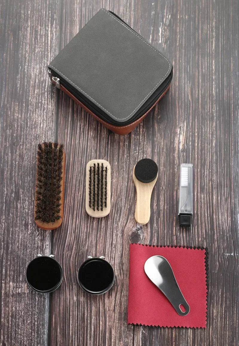 Premium Horsehair Shoe Polish Kit – 9pcs/11pcs Leather Shoe Shine & Care Set