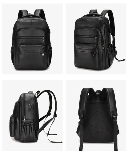 High-Quality USB Charging Backpack for Men – PU Leather Laptop Backpack, Large Schoolbag for Teenagers and Boys