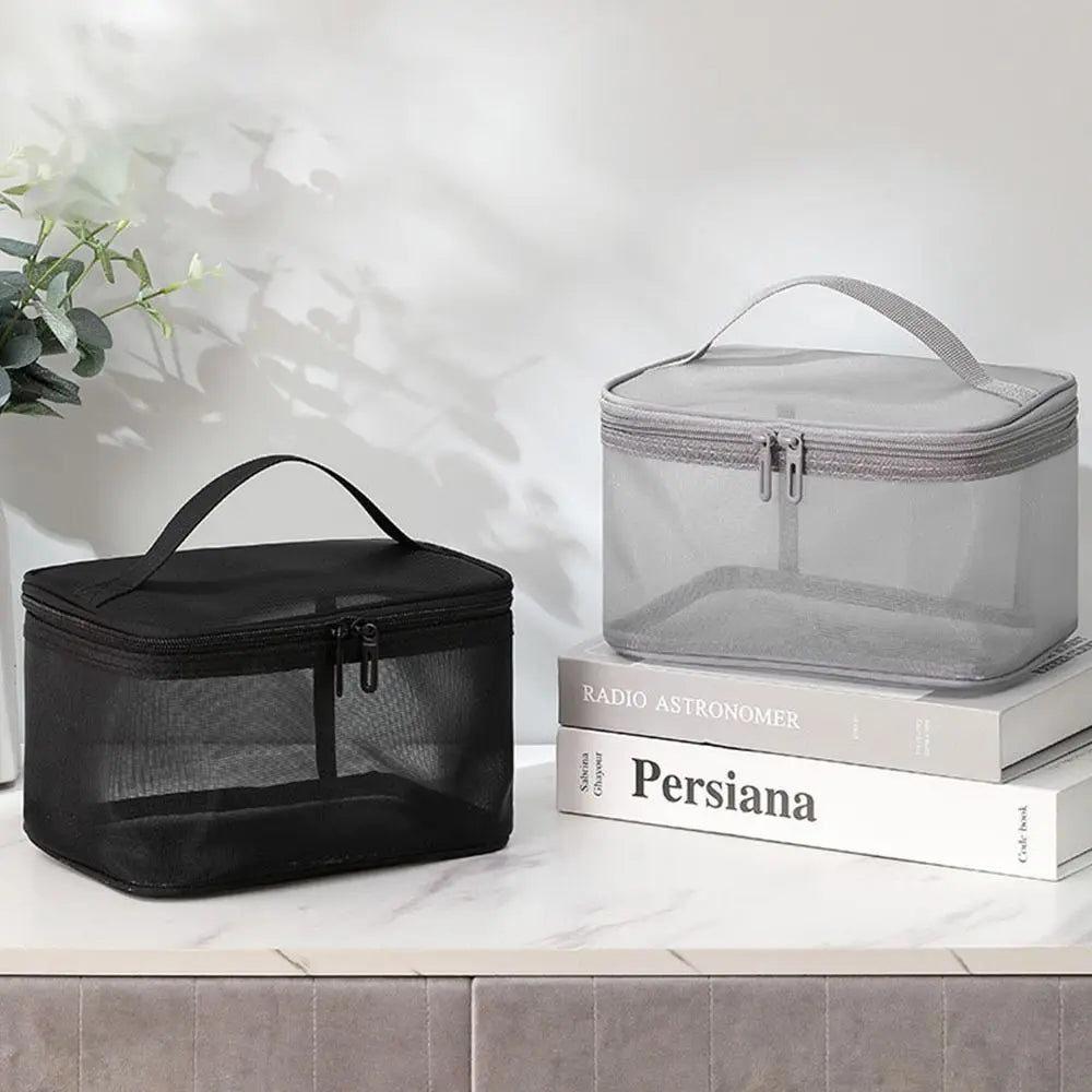 Fashion Transparent Mesh Travel Cosmetic Bag – Large Capacity 1/2/3 Layer Toiletry & Makeup Organizer for Women