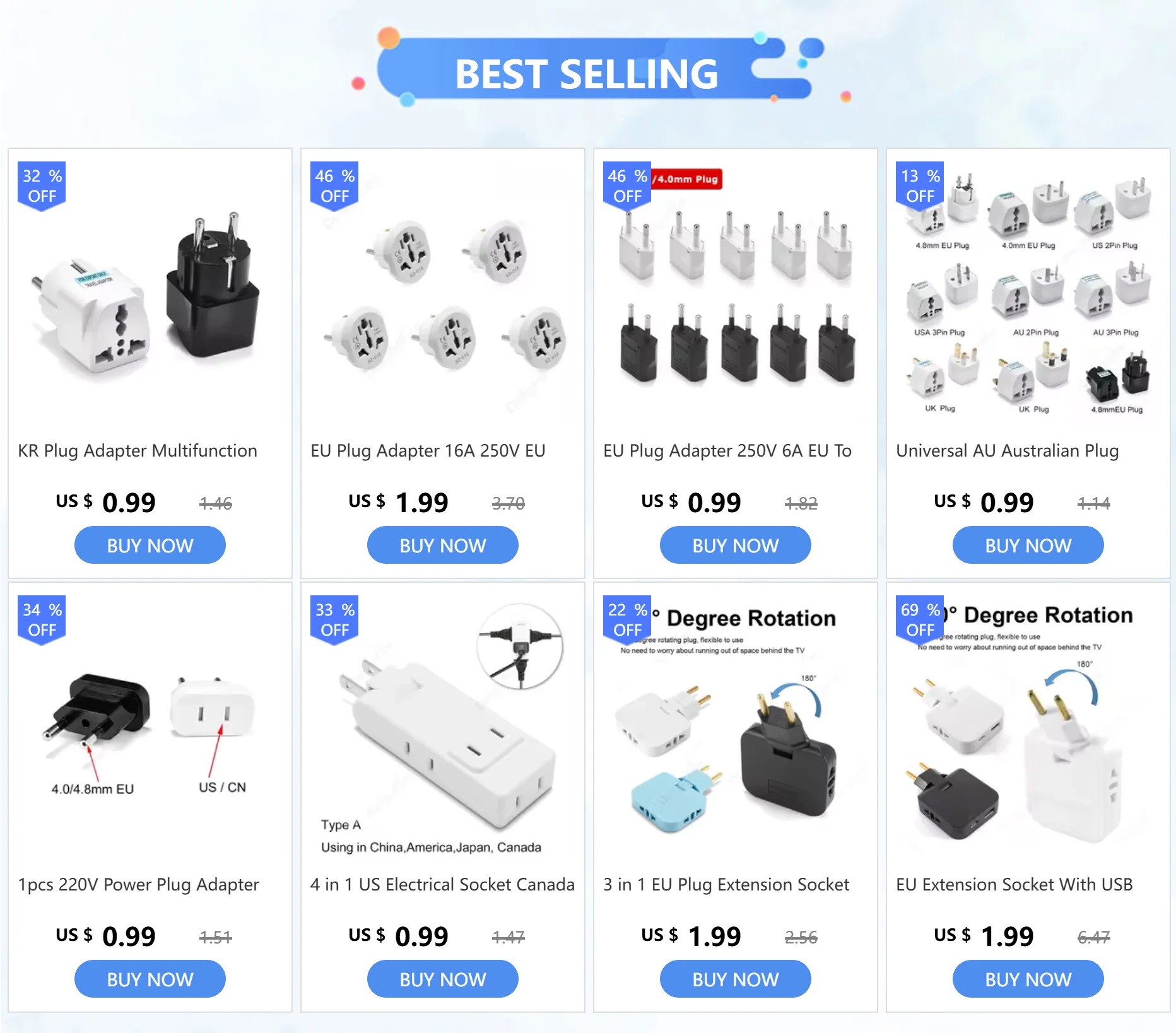 KR Plug Adapter – Universal Travel Adapter AU/UK/US to EU Type E/F Socket | France, Spain, Germany Compatible AC Power Outlet