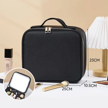 Smart LED Makeup Case with Mirror – Large-Capacity Travel Beauty & Skincare Organizer