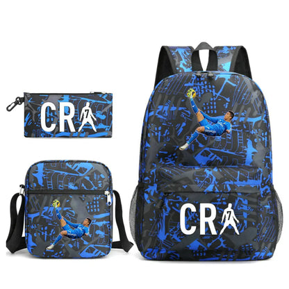 CR7 Football Backpack Set – 3-Piece Stylish & Spacious Schoolbag for Boys & Girls, Perfect for High School & Sports!