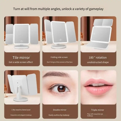 Trifold LED Makeup Mirror – Smart Light-Up Vanity Mirror for Beauty & Dressing