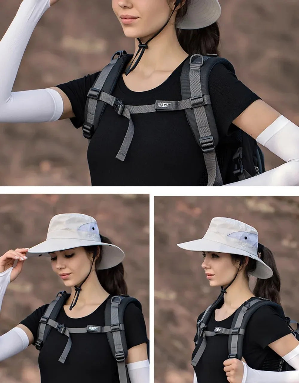 Womens Ponytail Sun Hat UV Protection Mesh Foldable Wide Brim Beach Fishing Bucket Hats Summer Hiking Outdoor Climbing hike Caps