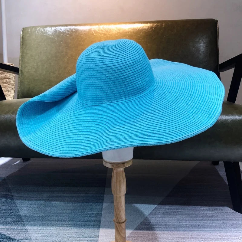 Women 15cm Wide Brim Sun Hat Summer Travel Floppy Straw Hat Female Outdoor Vacation Roll Up UPF50+ Oversized Foldable Beach Hat