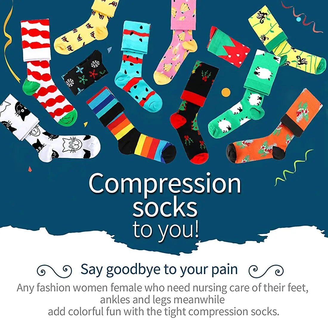 6 Pairs Animal & Fruit Compression Socks – Fun & Supportive Socks for Nurses, Runners & Everyday Wear**